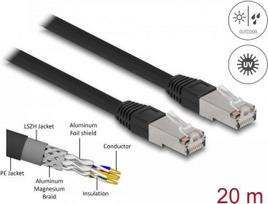 Delock - Patch-Kabel - RJ-45 (M) zu RJ-45 (M) - 20 m - 7 mm - S/FTP - CAT 6a - halogenfrei, im Freien - Schwarz