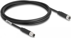 Delock - Patch-Kabel - 3-poliger M8 (M) zu 3-poliger M8 (W) - 2 m - 4.6 mm - STP - IP67 - Schwarz