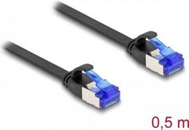 Delock - Patch-Kabel - RJ-45 (M) zu RJ-45 (M) - 50cm - U/FTP - CAT 6a - ohne Haken, flach - Schwarz (80174)