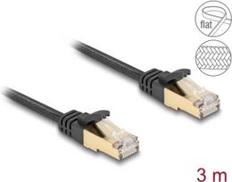 Delock - Patch-Kabel - RJ-45 (M) zu RJ-45 (M) - 3,0m - S/FTP - CAT 6a - ohne Haken, flach, Gewebebeschichtung - Schwarz (80327)