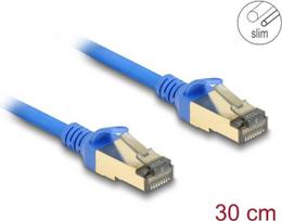 Delock - Patch-Kabel - RJ-45 (M) zu RJ-45 (M) - 30cm - 4,9 mm - F/FTP - CAT 8,1 - halogenfrei, ohne Haken - Blau (80331)
