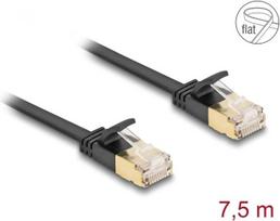 Delock RJ45 Netzwerkkabel Cat.6A Stecker zu Stecker mit robuster Rastnase und Cat.7 Rohflachbandkabel U/FTP 7,5 m schwarz (80349)