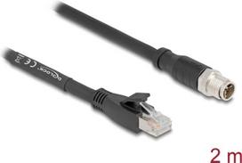 Delock M12 Kabel X-kodiert 8 Pin Stecker zu RJ45 Stecker Cat.5e S/FTP flexibel 2 m schwarz (80579)