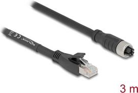 Delock M12 Kabel X-kodiert 8 Pin Buchse zu RJ45 Stecker Cat.5e S/FTP flexibel 3 m schwarz (80591)