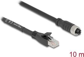 Delock M12 Kabel X-kodiert 8 Pin Buchse zu RJ45 Stecker Cat.5e S/FTP flexibel 10 m schwarz (80595)