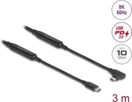 Delock - USB-Kabel - 24 pin USB-C (M) zu 24 pin USB-C (M) links gewinkelt - USB 3,2 Gen 2 - 3 A - 3,0m - Schwarz (81195)
