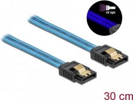DeLOCK SATA 6Gb/s Cable UV glow effect - SATA-Kabel - Serial ATA 150/300/600 - SATA bis SATA - 30cm - Blau (82127)