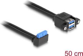 Delock Kabel USB 5Gbps Pfostenbuchse 90° gewinkelt zu 2 x USB 5Gbps Typ-A Buchse zum Einbau 50 cm (83007)