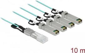 Delock - Direktanschlusskabel - QSFP+ (M) zu SFP+ (M) - 10 m - 3 mm - Glasfaser - SFF-8436 - Active Optical Cable (AOC) - Aquamarin