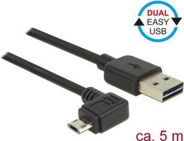 Delock Kabel EASY-USB 2.0 Typ-A Stecker > EASY-USB 2.0 Typ Micro-B Stecker gewinkelt links / rechts 5 m schwarz (85562)