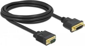 DeLOCK - Display-Verlängerungskabel - Single Link - DVI-I (W) bis HD-15 (VGA) (M) - 2,0m - Daumenschrauben - Schwarz (86757)