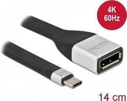 Delock - DisplayPort-Adapter - USB-C (M) bis DisplayPort (W) - Displayport 1,2/Thunderbolt 3 - 14cm - flach, unterstützt 4K 60 Hz (3840 x 2160) - Schwarz (86934)