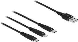 Delock - Lightning-Kabel, nur zum Aufladen - USB männlich bis Micro-USB Typ B, Lightning, USB-C männlich - 1,0m - Schwarz (87155)