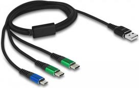 Delock - USB-Kabel - USB (nur Strom) (M) zu Mikro-USB Typ B (nur Strom), USB-C (nur Spannung) (M) 3 A - 1,0m - Schwarz (87882)
