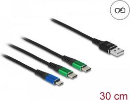 Delock - USB-Kabel - USB (nur Strom) (M) zu Mikro-USB Typ B (nur Strom), USB-C (nur Spannung) (M) 3 A - 30cm - Schwarz (87883)