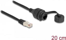 Delock Kabel RJ50 Stecker zu RJ50 Buchse zum Einbau mit Verschlusskappe IP67 staub- und wasserdicht 20 cm (87893)
