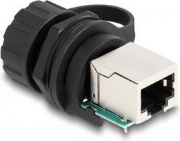 Delock Kabelverbinder RJ50 Buchse zu RJ50 Buchse zum Einbau mit Verschlusskappe IP68 staub- und wasserdicht schwarz (87954)