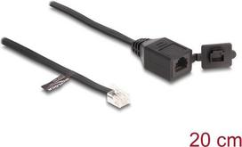 Delock Kabel RJ12 Stecker zu RJ12 Buchse mit Verschlusskappe 20 cm schwarz (88009)