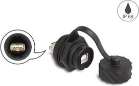 Delock Kabelverbinder USB 2.0 Typ-B Buchse zu USB 2.0 Typ-A Buchse zum Einbau mit Bajonett-Verschlusskappe IP68 staub- und wasserdicht schwarz (88010)