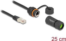 Delock Kabel RJ45 Stecker zu RJ45 Buchse Cat.6A zum Einbau mit M20 Gewinde und Gehäuse IP68 staub- und wasserdicht 25 cm schwarz (88147)