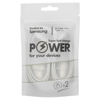 Įkrovimo laidas SAMSUNG, 3A, Type-C, laido ilgis 1,8 m, komplekte 2 vnt., baltos sp.