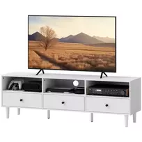 TV spintelė su stalčiais, 3 atviri skyriai 140x34x45cm, balta