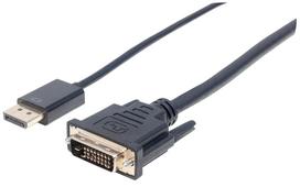 Manhattan DisplayPort 1.2a to DVI-D 24+1 Cable, 1080p@60Hz, 3m, Male to Male, Passive, Compatible with DVD-D, Black, Three Year Warranty, Equivalent to DP2DVIMM10.