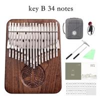 Hluru 34 Key Chromatic Board Kalimba Professional Finger Piano Full Scale Thumb Piano Black Walnut Mbira with Case