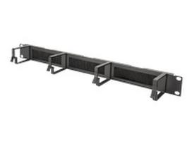 DIGITUS 1U cable management panel with brush entries 4x aluminum cable rings 44x60mm color black RAL 9005