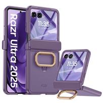 Skirta Motorola Razr Ultra 2025 / Razr 60 Ultra su integruota ekrano apsauga, žiedo laikikliu, vyrių apsauga, tvirtu dėklu, permatomu matiniu dangteliu - Juoda juoda
