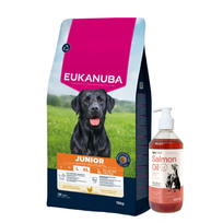 EUKANUBA Junior Large 15kg + LAB V Lašišų aliejus šunims ir katėms 500ml