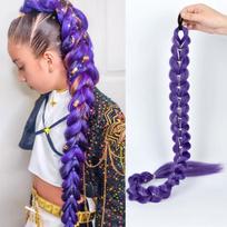 LUPU 32 colių violetiniai sintetiniai pinti perukai su elastine juosta ir blizgančiais spalvotais blizgučių uodegomis, tinkami mergaičių šukuosenoms 32inches