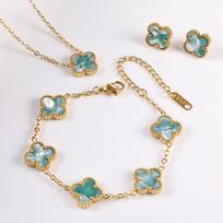 3 vnt. Dobilas 18K paauksuotas neblunkantis vėrinys, apyrankė, auskarai, papuošalų rinkinys Necklace+Bracelet+Earring balta