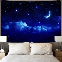 Mėnulio ir žvaigždžių siena kabantis Mėlyna žvaigždėtas gobelenas Galaxy Visata Naktinis dangus Erdvė miegamojo bendrabutyje A-95X73CM