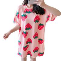 Miego suknelė apvalia iškirpte, laisva, maloni odai, mergaitiška, saldi, rožinė, su širdelių raštu, vasarinė naktinė suknelė, namų drabužis 2XL karšta rožinė spalva