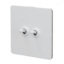 Sieninis jungiklis, nerūdijančio plieno, skydelis, izoliuotas, kompiuterio pagrindas, 2 padėčių, dviejų polių, minimalistinis, baltas