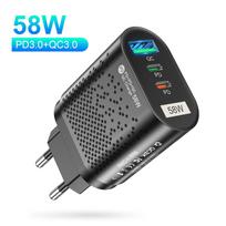 58W C tipo USB įkroviklis Greitas įkrovimas QC PD 3.0 telefono įkroviklio adapteris EU US JK KR kištukas iPhone 14 iPad Samsung Huawei EU plug balta