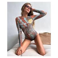 Swimwear Women's Multi Colored Mesh Sun  One-piece Swimsuit, Fresh And Sexy Long Sleeved Sun  Swimsuit L