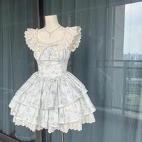 Girl floral dress women's summer milk sweet little flying sleeve princess cake dress waist fluffy skirt S- (can be worn within 45kg) rožinė
