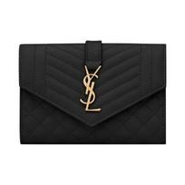 SAINT LAURENT YSL monogramos derinys matelassé raižytos odos vokelio tipo piniginė, maža, moteriška, juoda Basic Package (Box + Dust Bag) juoda