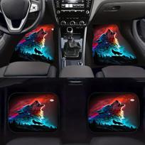 4Pcs Color Wolf Print Design Carpet Car Floor Mats for Auto Van Truck SUV- Front & Rear Full Set Universal Fit Car Interior Protection Decoration 4pcs