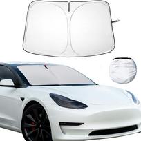 Saulės skydelis Tesla Model 3 / Y, Storas sulankstomas priekinio stiklo saulės apsauga su šilumos izoliacija ir UV blokavimu sidabras