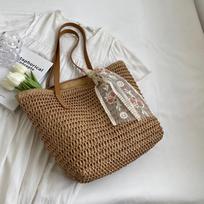 Yogodlns Square Bucket šiaudinis paplūdimio krepšys Rankų darbo austas pečių krepšys Raffia Rattan Apsipirkimo Kelionės Totes Bohemian Summer Casual Rankinė 28*14*34cm smėlis