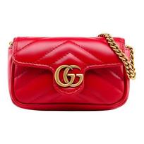 GUCCI GG Marmont Auksinis Logotipas Grandinėlė Dygsniuota Oda Rankinė & Monetinė Piniginė Rinkinys Super Mini Moteriška Raudona Box(Basic Set+Box) raudona
