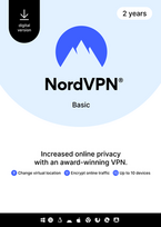 NordVPN Basic - 2 Year - 10 Devices (PC/MAC/Mobile) Premium VPN Software Subscription Key GLOBAL