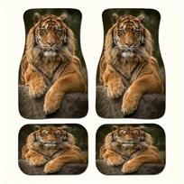 Tigrinio rašto universalus automobilio grindų kilimėlių rinkinys 4 vnt., neslystantis ir sugeriantis vandenį, tinkamas daugumai modelių - Transporto priemonė su laukiniu prisilietimu 4pcs tiger pattern car floor m brown