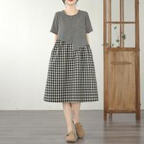 Short sleeve Plus size Cotton vintage Plaid new in dresses for women casual loose midi summer dress M