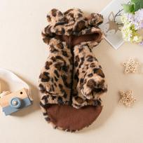 Pet Fleece Clothes Autumn Winter Leopard Print Thick Dog Coat Method Bucket Teddy Schnitzer Small Medium DogCat Clothes with Hat M black