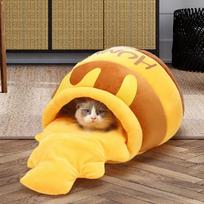 Cat Bed Warm Comfortable Kennel Nest Pet Cat Bed Soft Removable Cushion Nonslip Bottom Cartoon Washable House Honey Pot Cave s(31*26*20cm)0-4KG