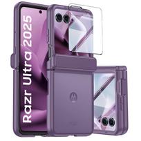 Skirta Motorola Razr 60 Ultra dėklui, Apsauga vyriui, Integruota ekrano apsauga, Belaidis įkrovimas, Atsparus smūgiams, Plonas tvirtas apsauginis telefono dėklas - Violetinis juoda